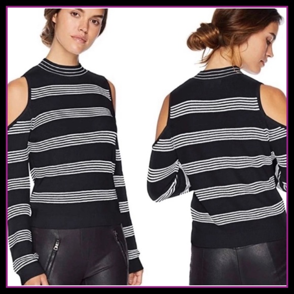 BB Dakota Sweaters - NWT BB DAKOTA BLACK Stripe Cold-Shoulder M SWEATER